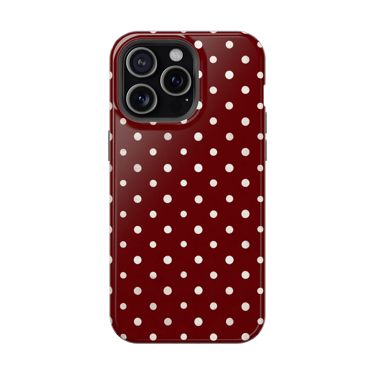 Burgundy Polka Dot protective phone case for iPhone 15 Pro Max, glossy finish