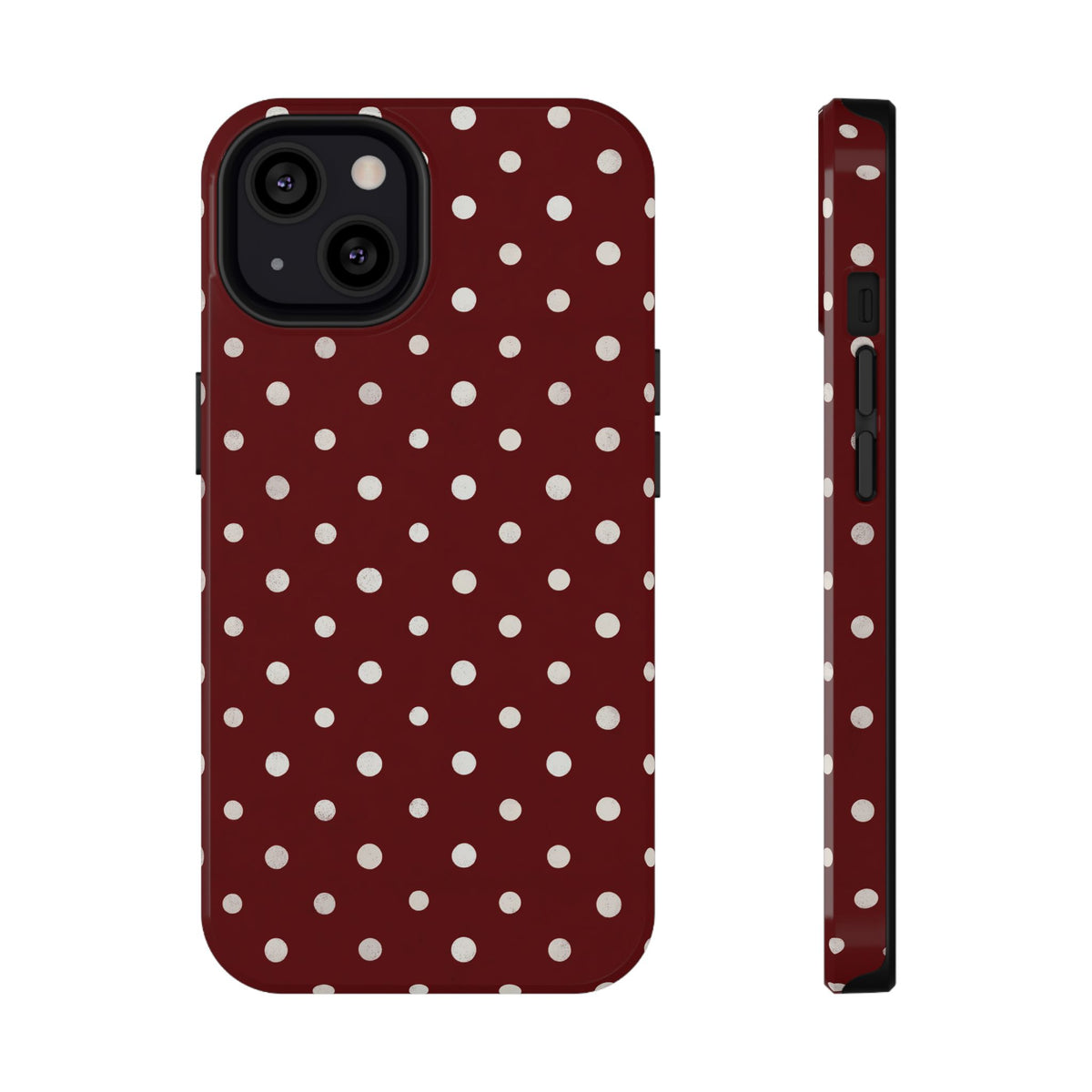 Burgundy Polka Dot protective phone case for iPhone 13, glossy finish