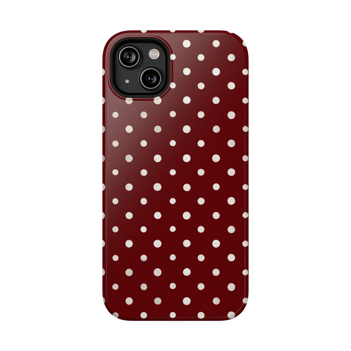 Burgundy Polka Dot protective phone case for iPhone 14 Plus, glossy finish