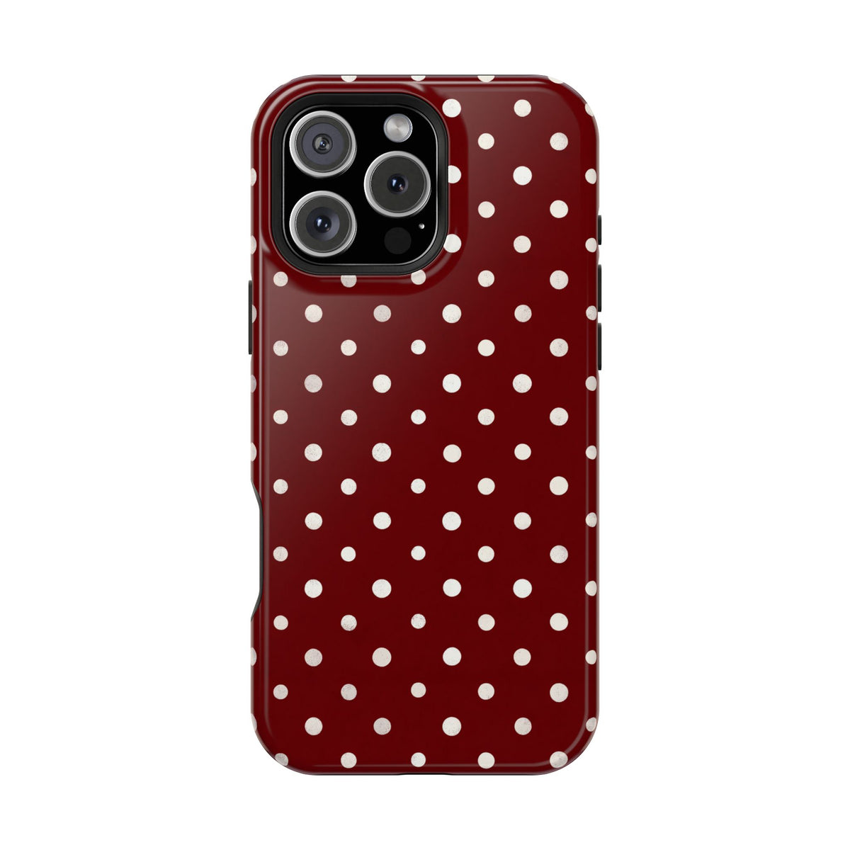 Burgundy Polka Dot protective phone case for iPhone 16 Pro Max, glossy finish