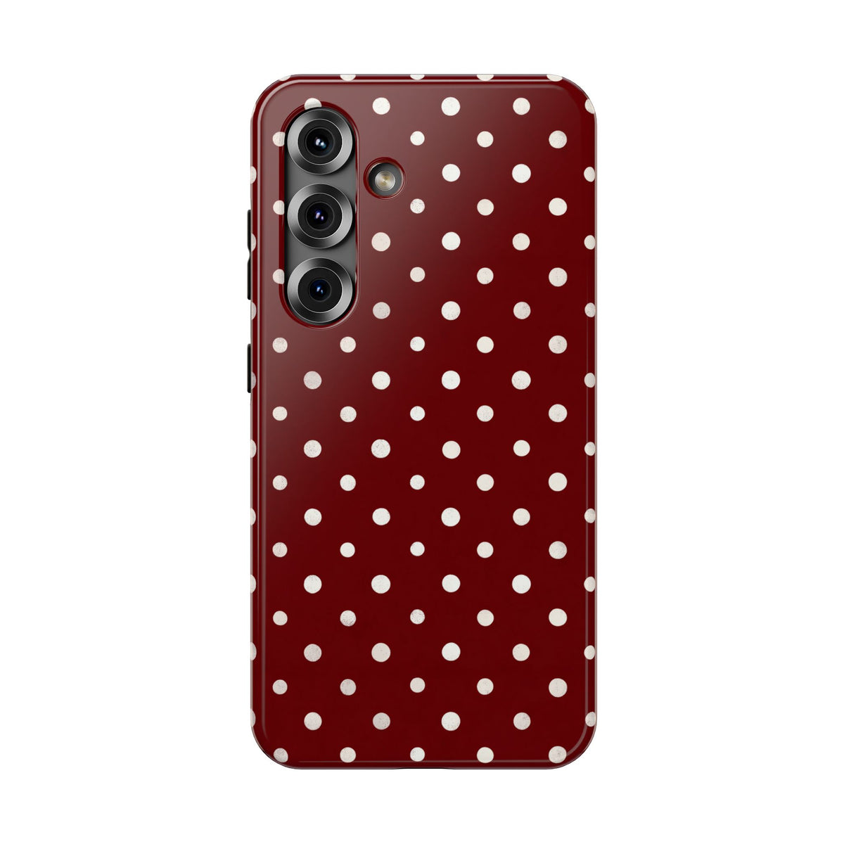 Burgundy Polka Dot protective phone case for Samsung Galaxy S25, glossy finish