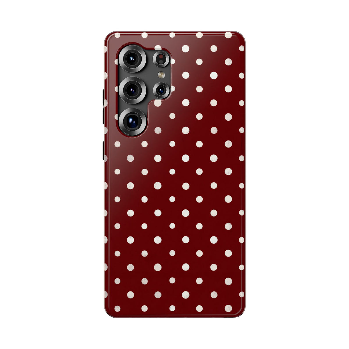 Burgundy Polka Dot protective phone case for Samsung Galaxy S25 Ultra, glossy finish