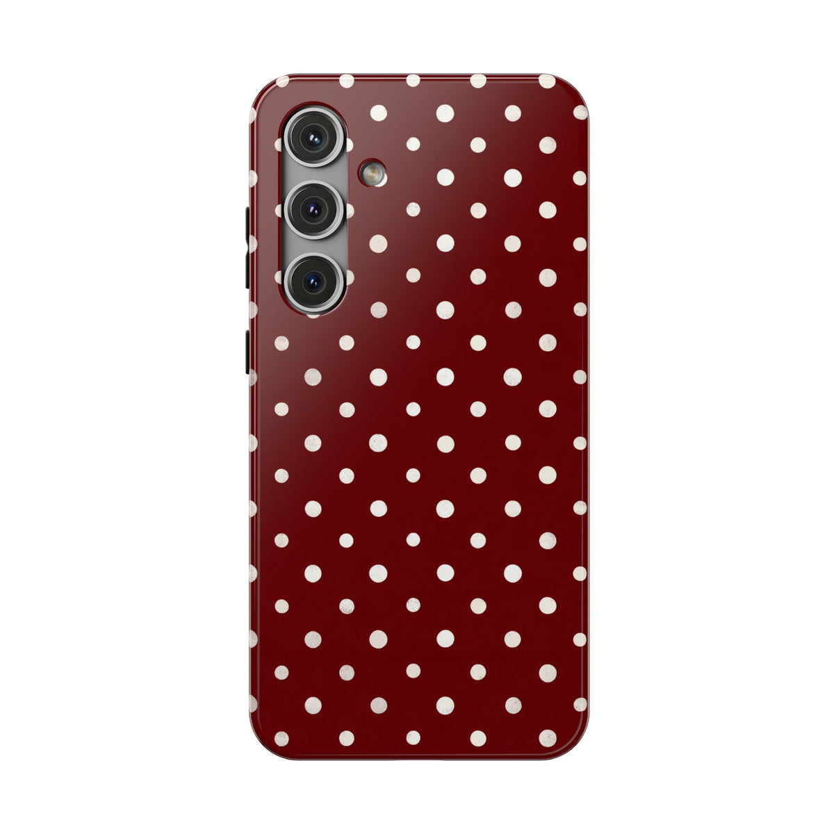 Burgundy Polka Dot protective phone case for Samsung Galaxy S24 Plus, glossy finish