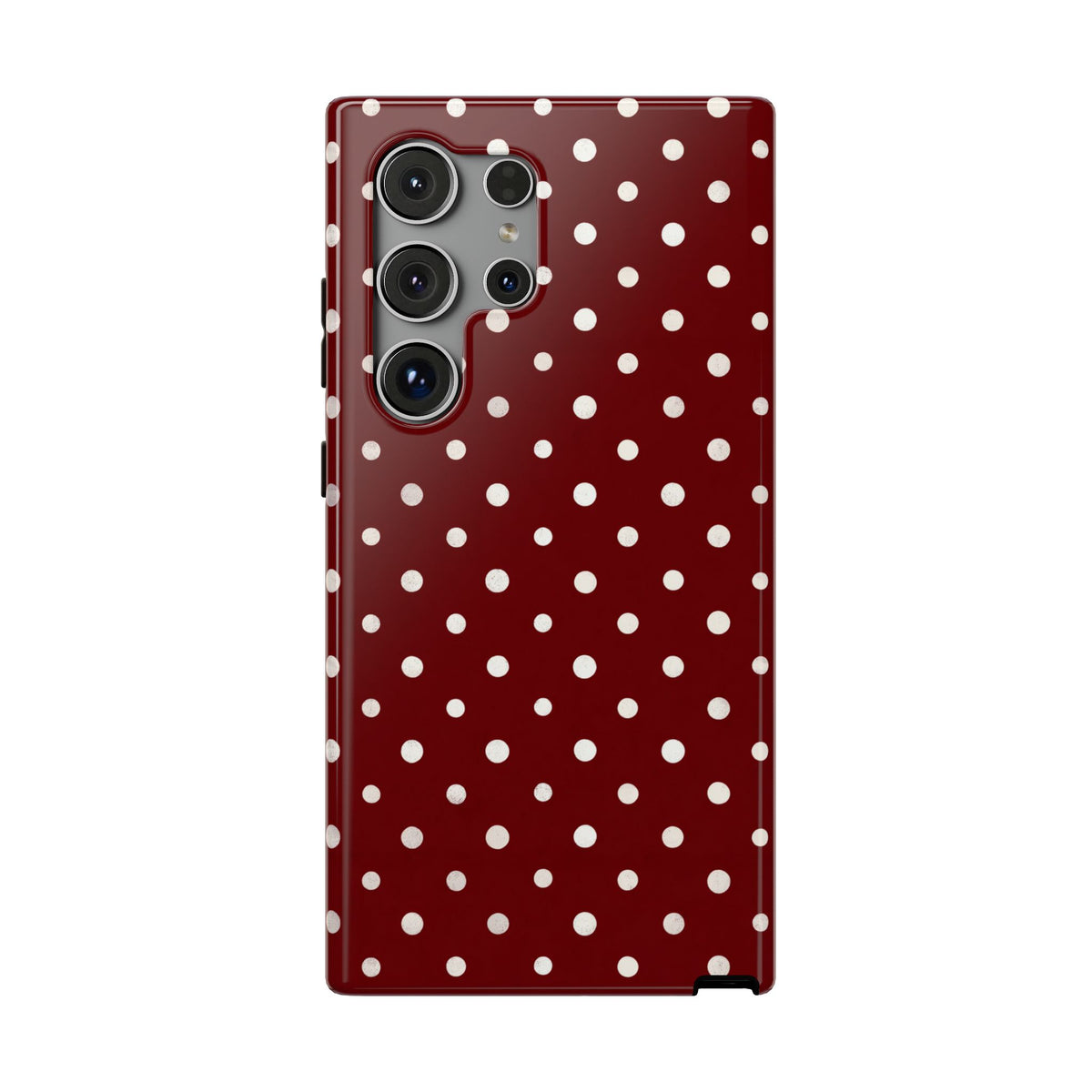 Burgundy Polka Dot protective phone case for Samsung Galaxy S24 Ultra, glossy finish