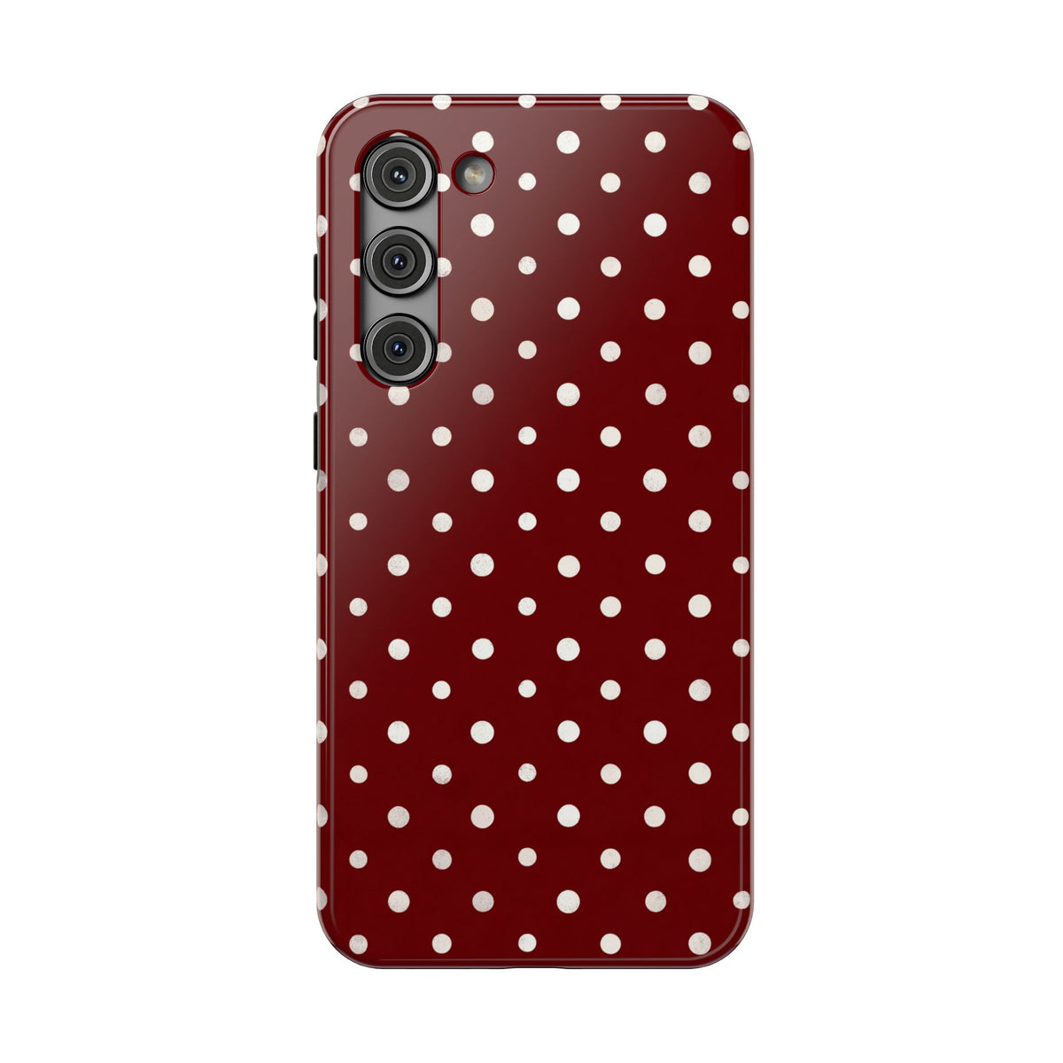 Burgundy Polka Dot protective phone case for Samsung Galaxy S23 Plus, glossy finish