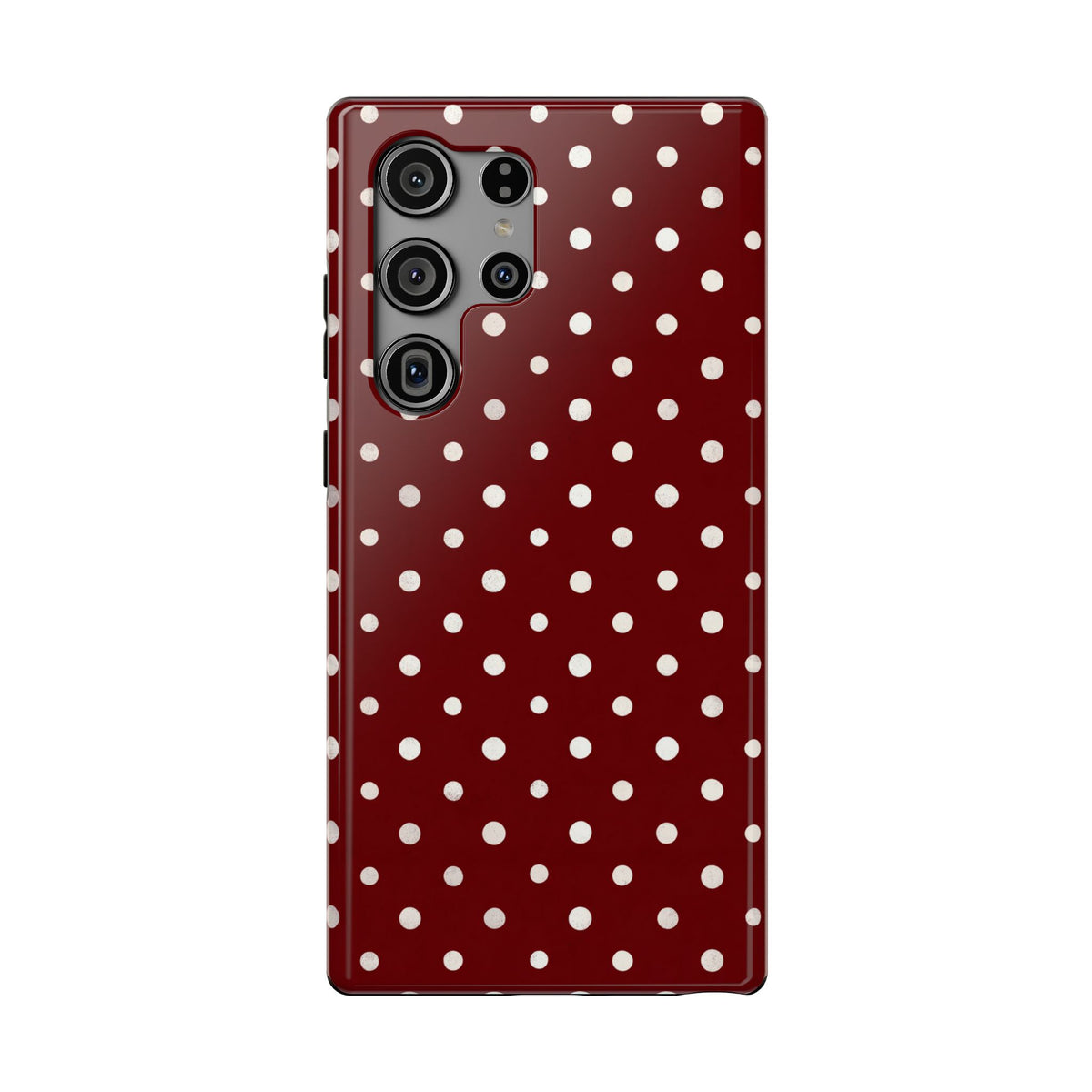 Burgundy Polka Dot protective phone case for Samsung Galaxy S23 Ultra, glossy finish