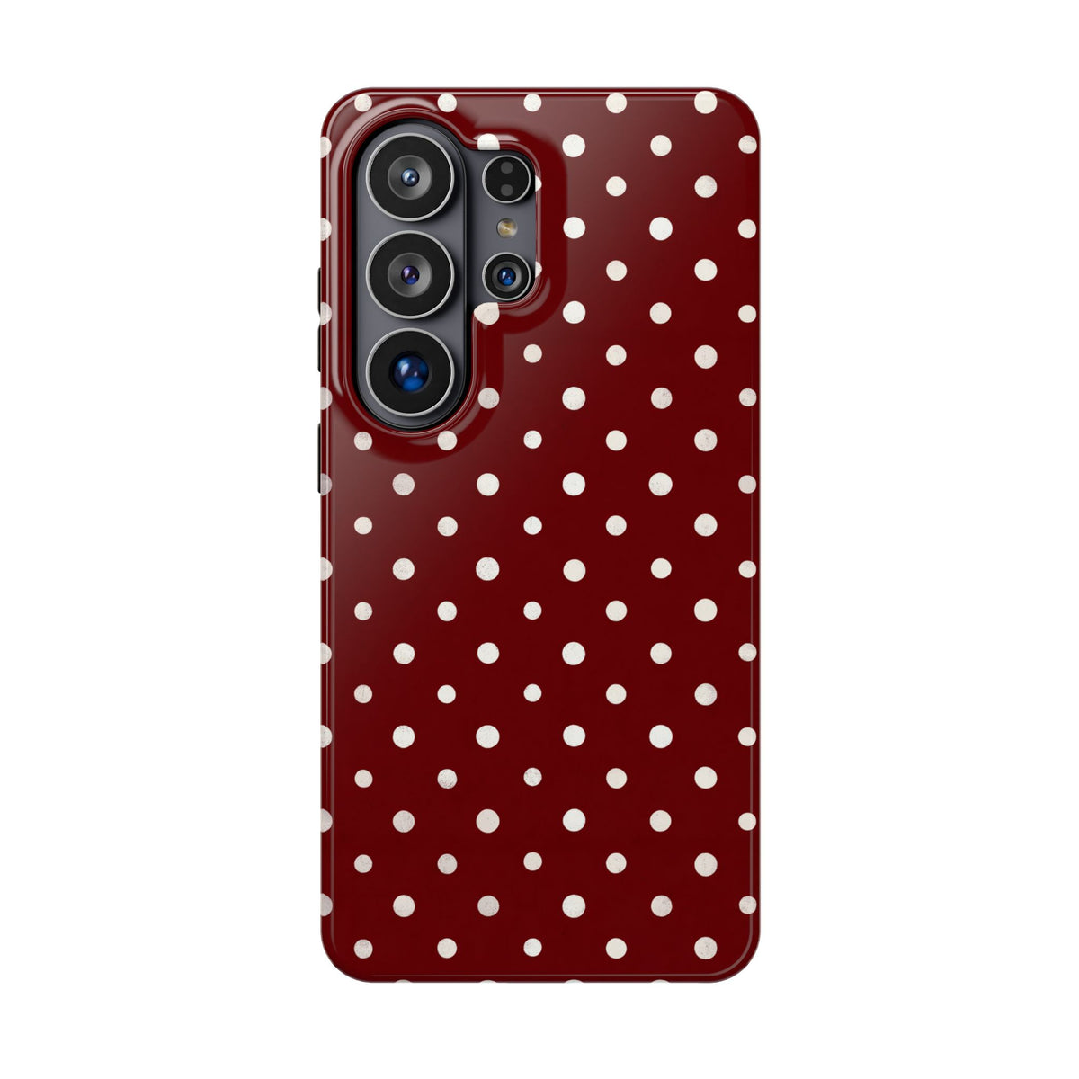 Burgundy Polka Dot protective phone case for Samsung Galaxy S26 Ultra, glossy finish