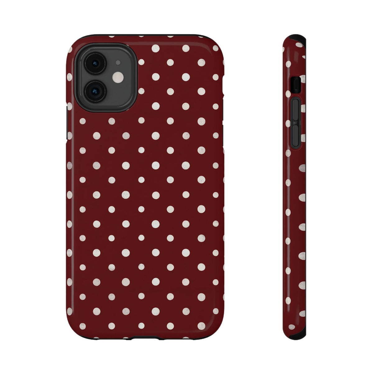 Burgundy Polka Dot protective phone case for iPhone 11, glossy finish
