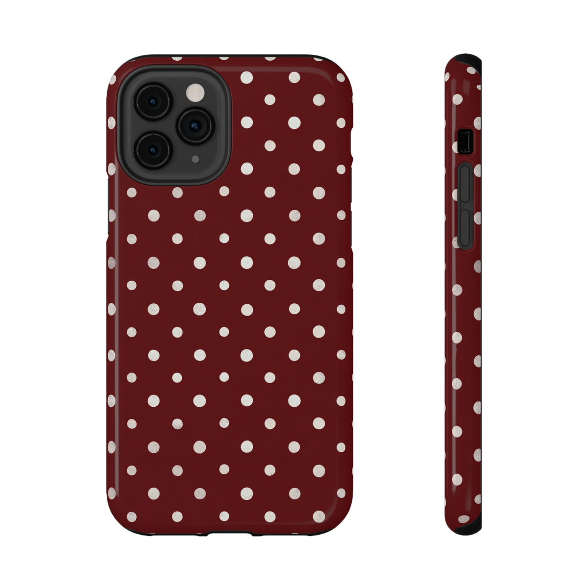 Burgundy Polka Dot protective phone case for iPhone 11 Pro, glossy finish