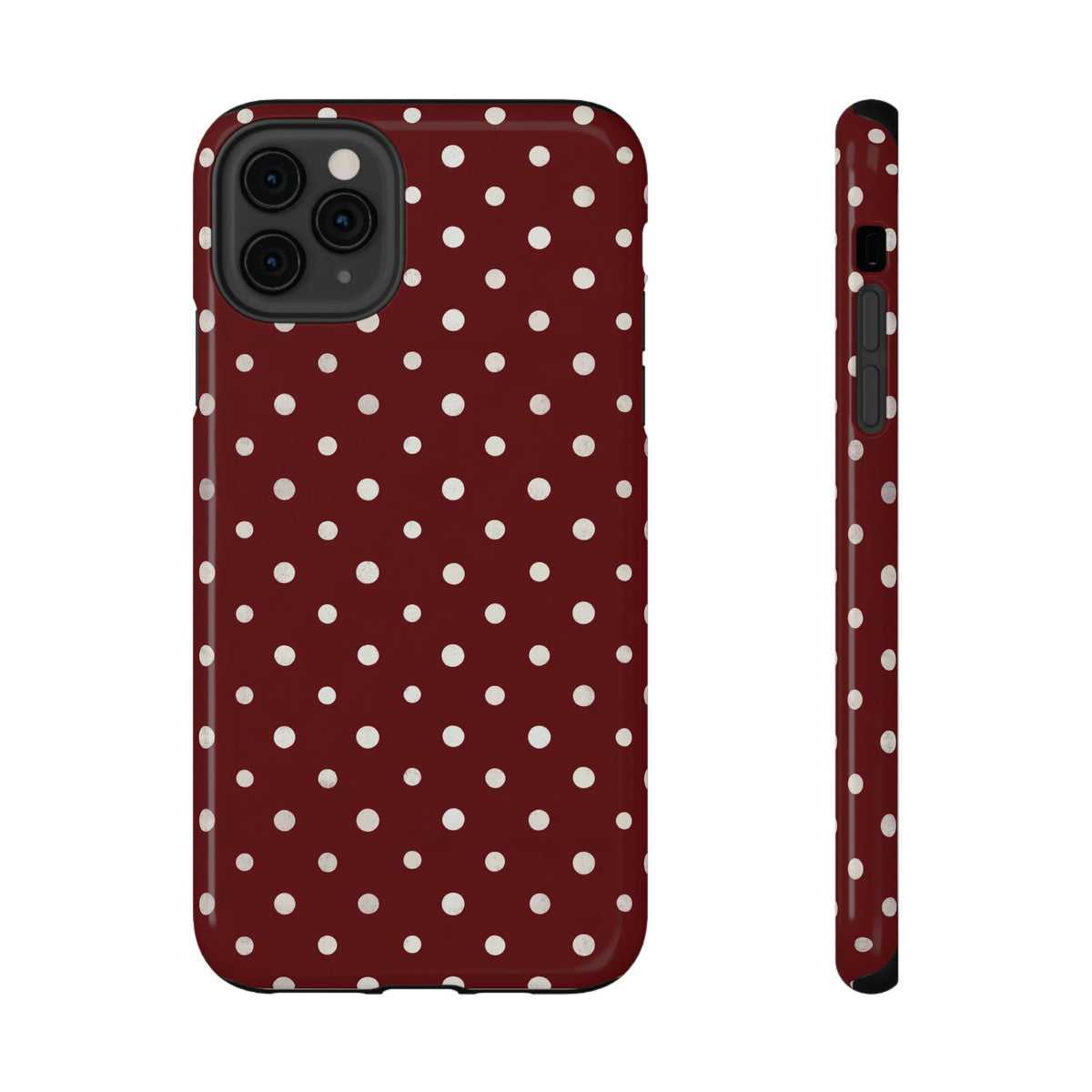 Burgundy Polka Dot protective phone case for iPhone 11 Pro Max, glossy finish