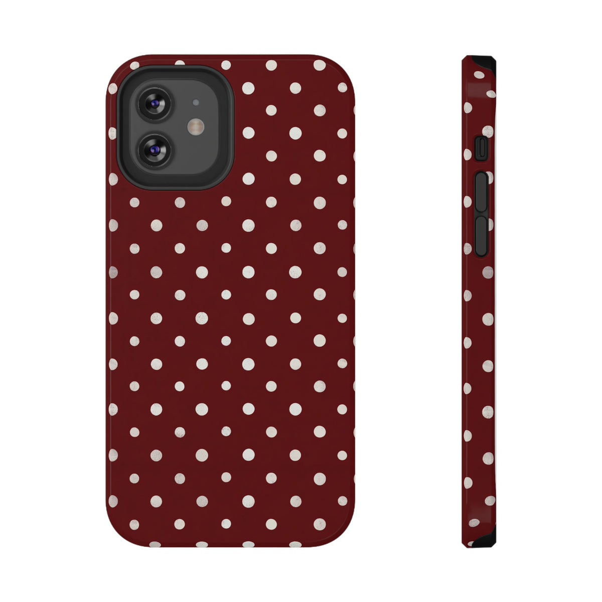 Burgundy Polka Dot protective phone case for iPhone 12, glossy finish