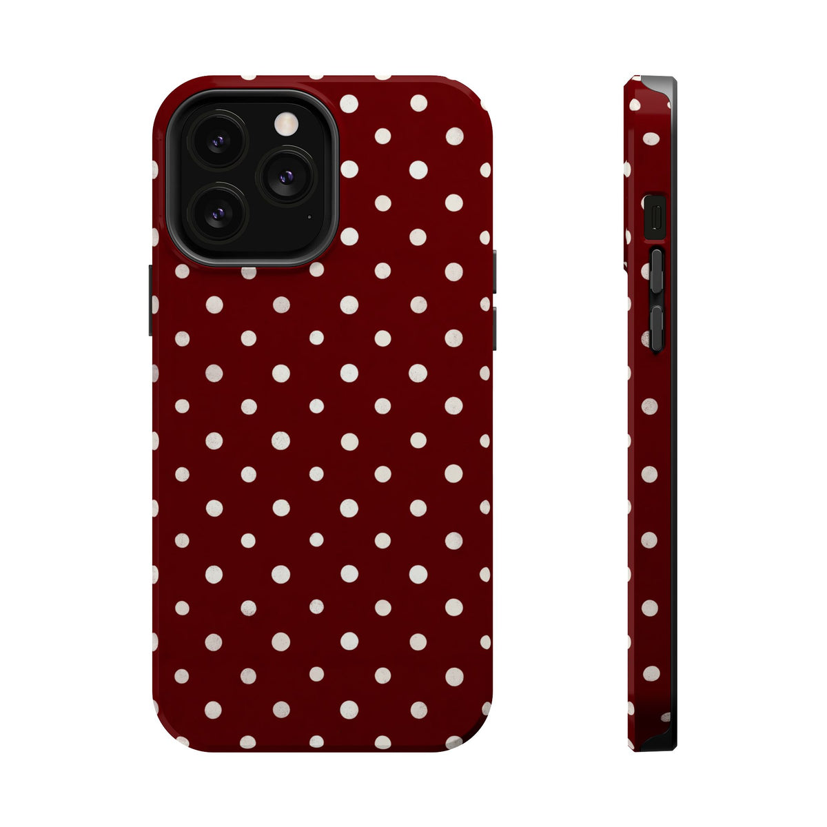 Burgundy Polka Dot MagSafe case for iPhone 13 Pro Max, glossy finish