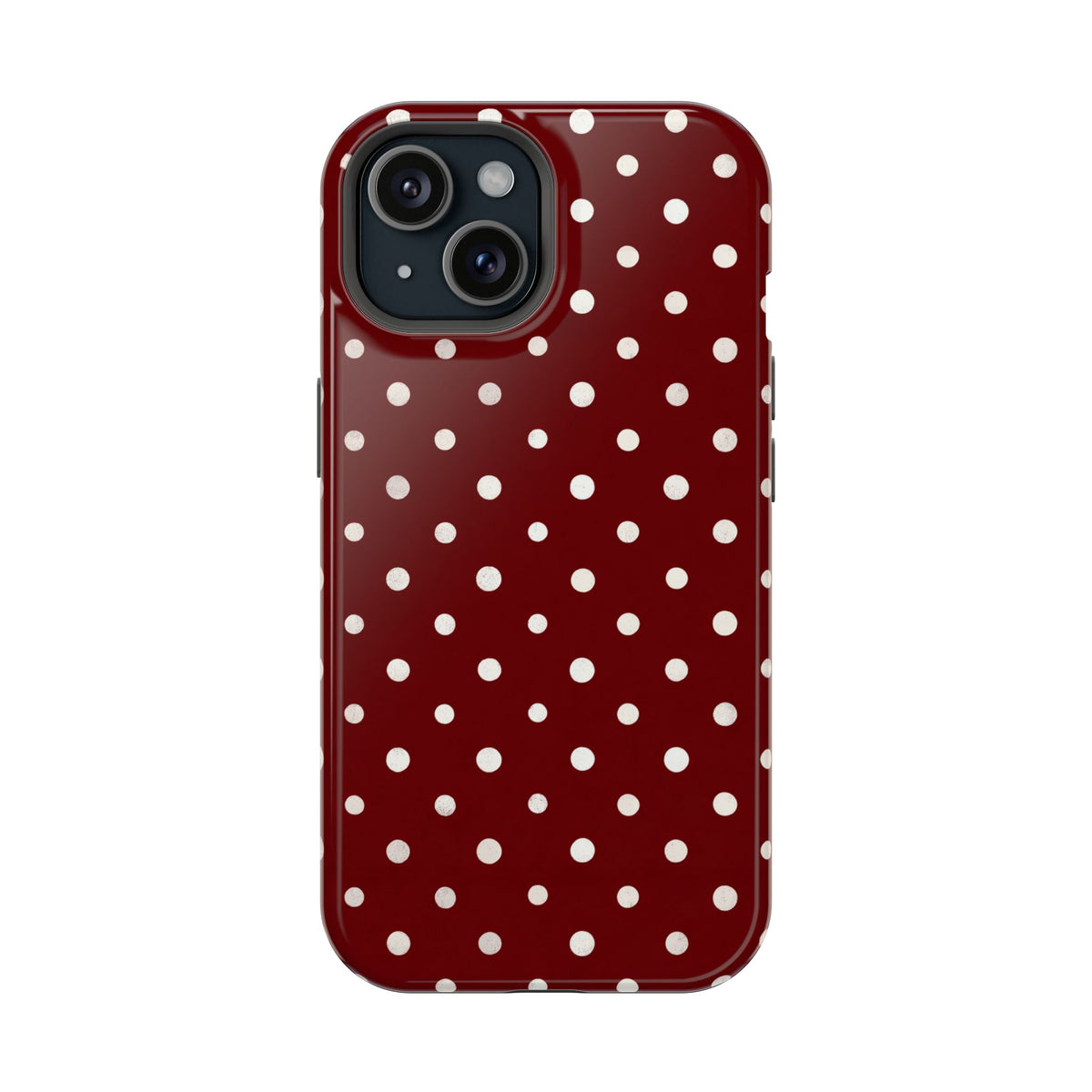 Burgundy Polka Dot MagSafe case for iPhone 15, glossy finish