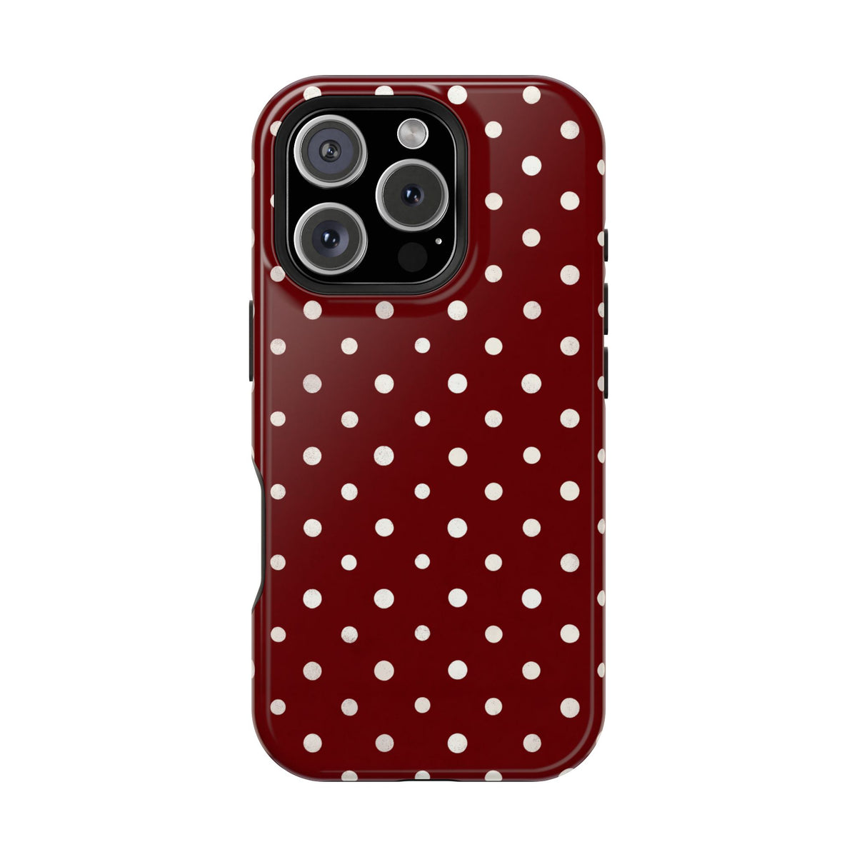 Burgundy Polka Dot MagSafe case for iPhone 16 Pro, glossy finish