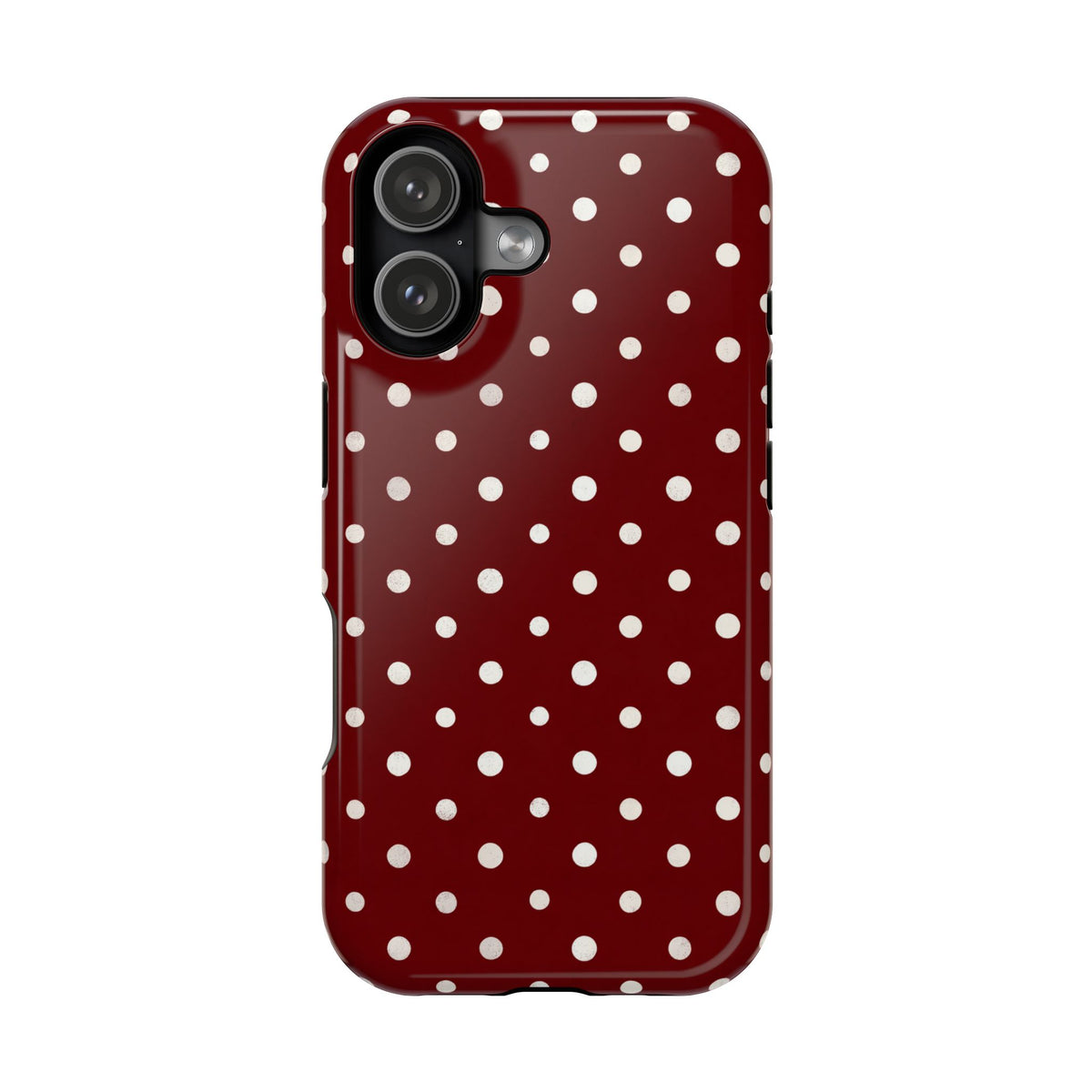 Burgundy Polka Dot MagSafe case for iPhone 17, glossy finish