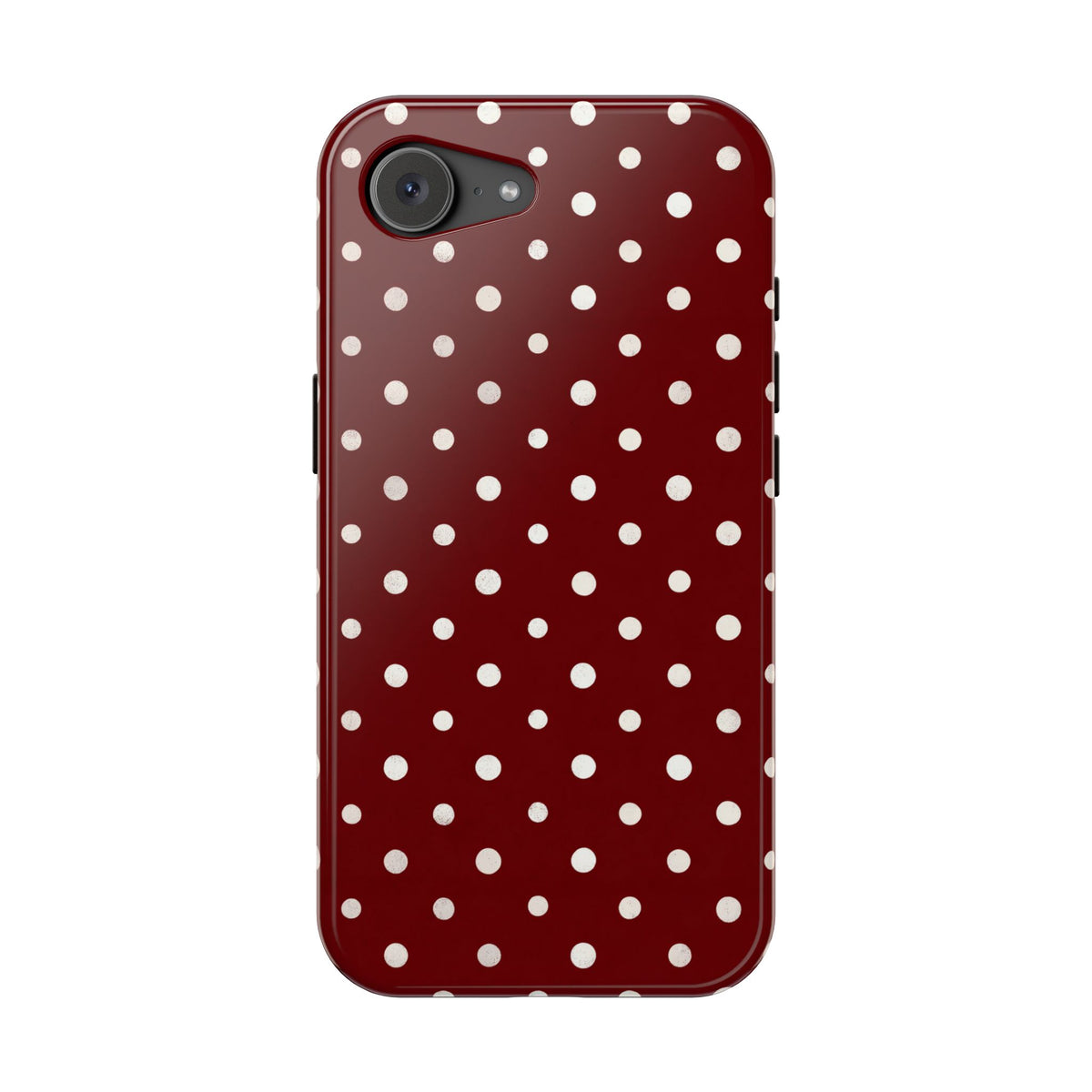 Burgundy Polka Dot MagSafe case for iPhone 17e, glossy finish
