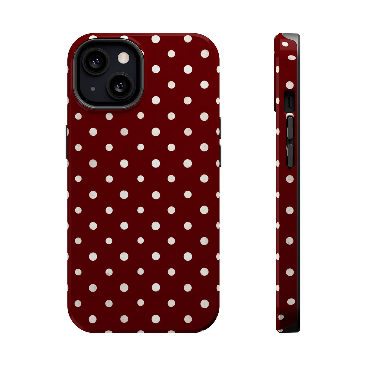 Burgundy Polka Dot MagSafe case for iPhone 13, glossy finish