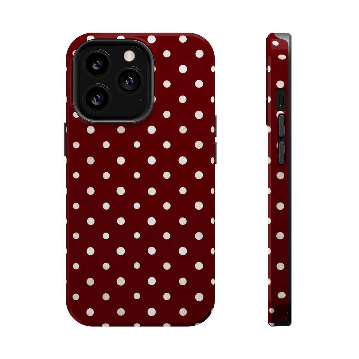Burgundy Polka Dot MagSafe case for iPhone 13 Pro, glossy finish