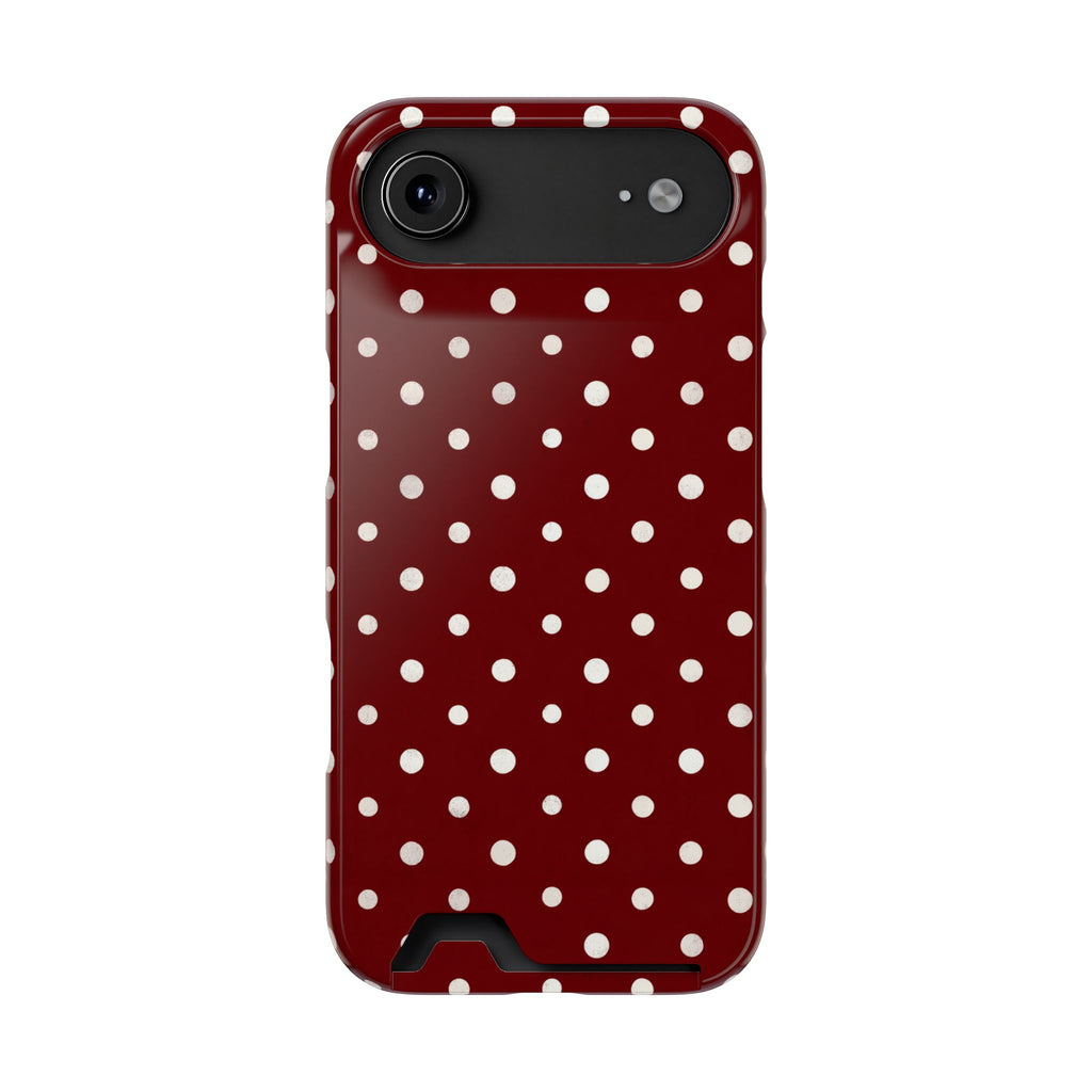 Burgundy Polka Dot phone case with card holder for iPhone 17 Air, glossy finish