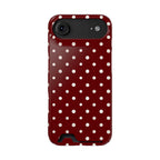 Burgundy Polka Dot phone case with card holder for iPhone 17 Air, glossy finish