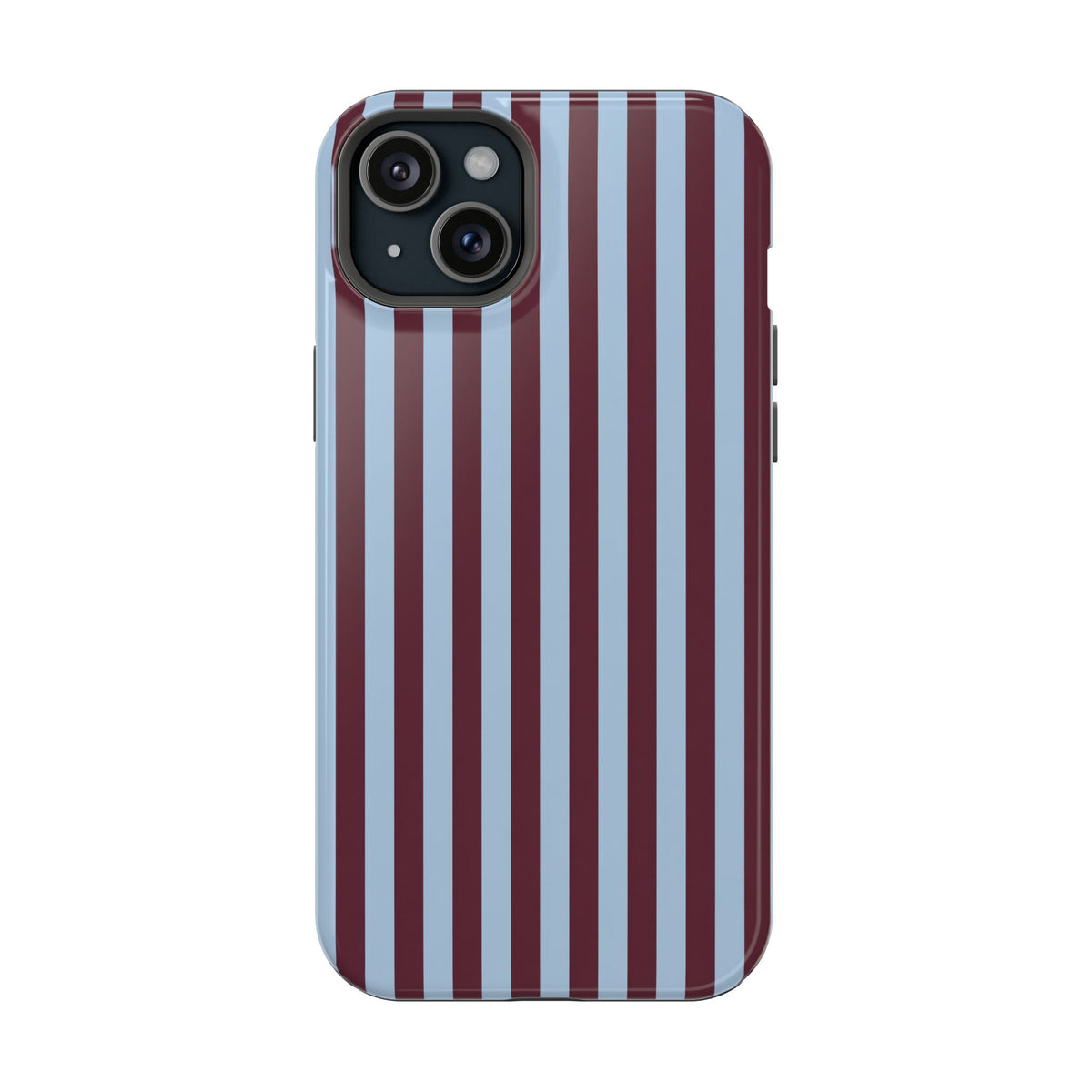 Burgundy Stripe protective phone case for iPhone 15 Plus, glossy finish