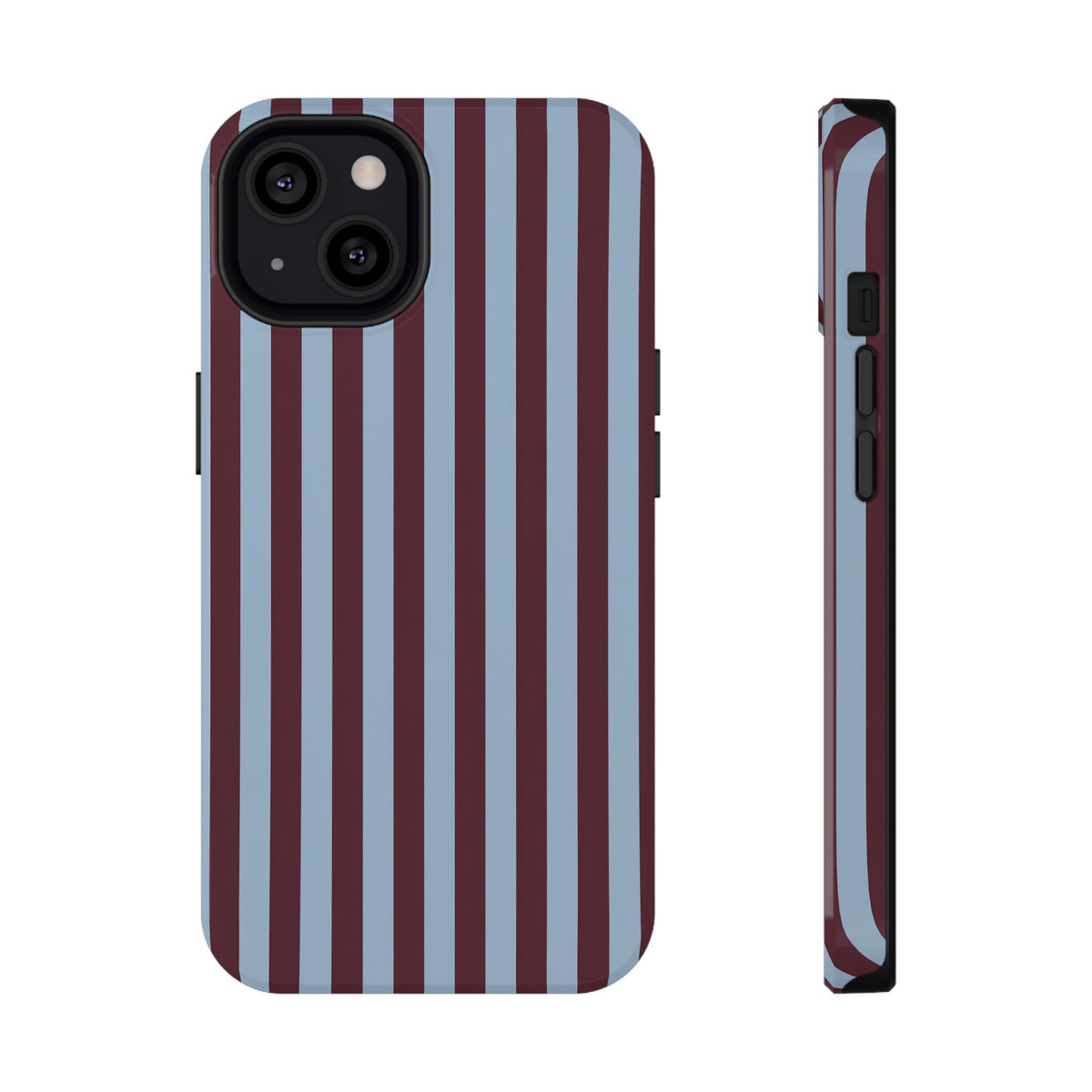 Burgundy Stripe protective phone case for iPhone 13, glossy finish