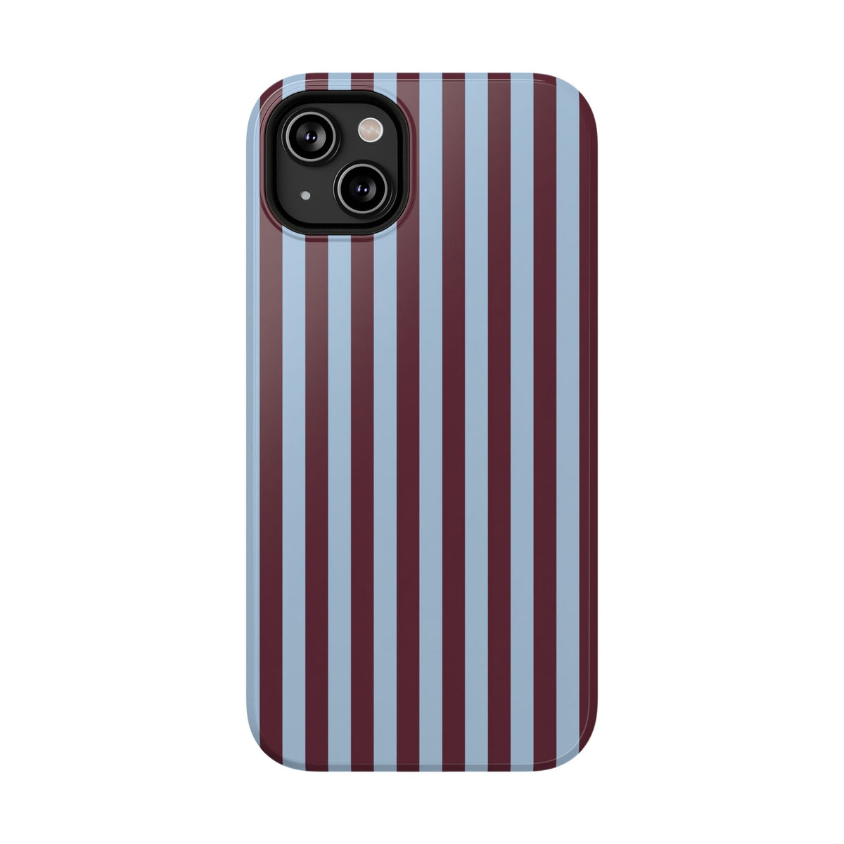 Burgundy Stripe protective phone case for iPhone 14 Plus, glossy finish