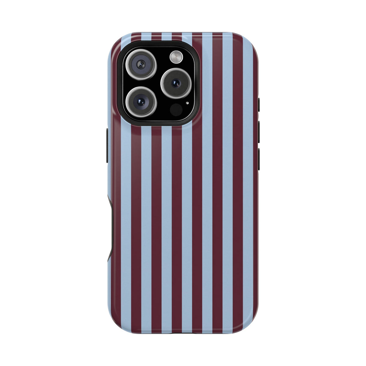 Burgundy Stripe protective phone case for iPhone 16 Pro, glossy finish