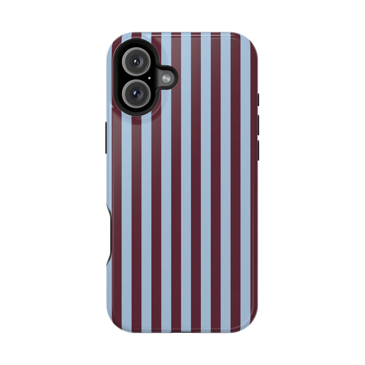 Burgundy Stripe protective phone case for iPhone 16 Plus, glossy finish