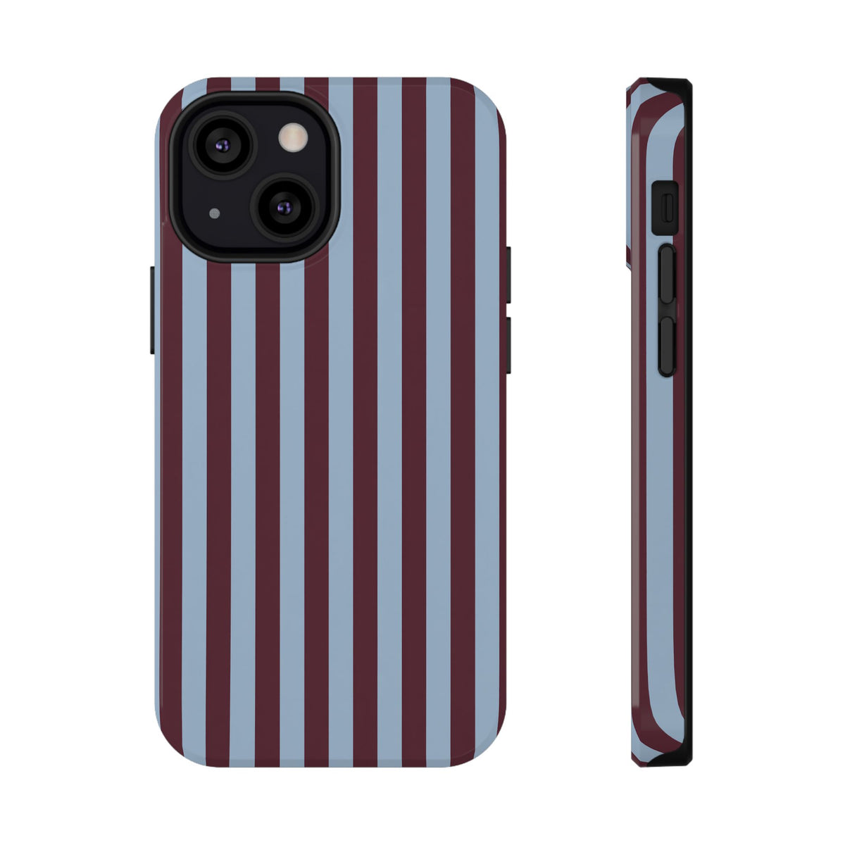 Burgundy Stripe protective phone case for iPhone 13 Mini, glossy finish