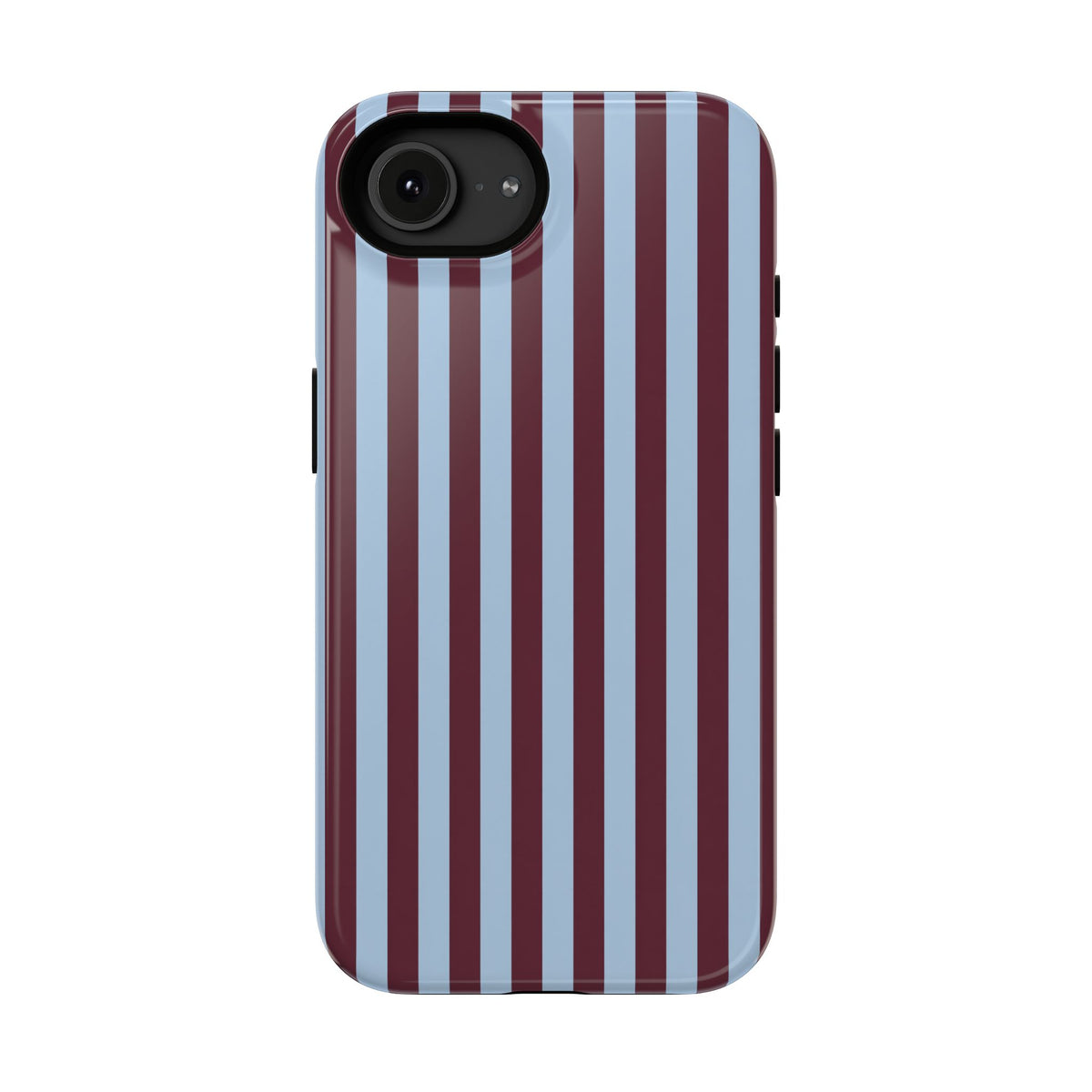 Burgundy Stripe protective phone case for iPhone 16e, matte finish