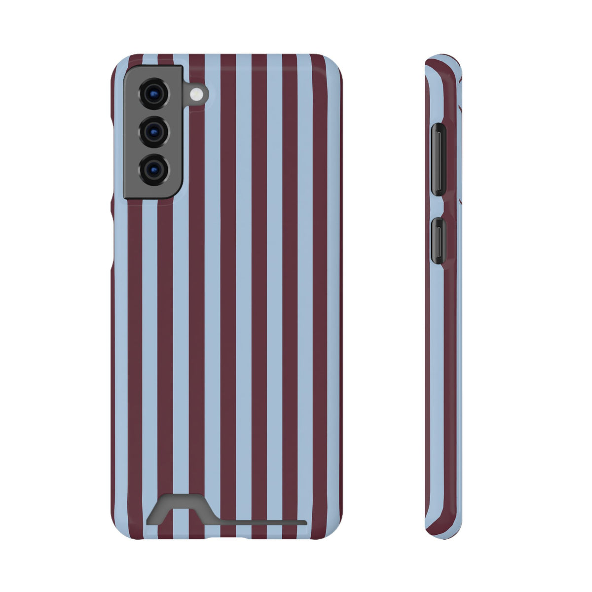 Burgundy Stripe phone case with card holder for Samsung Galaxy S21 Plus, glossy finish