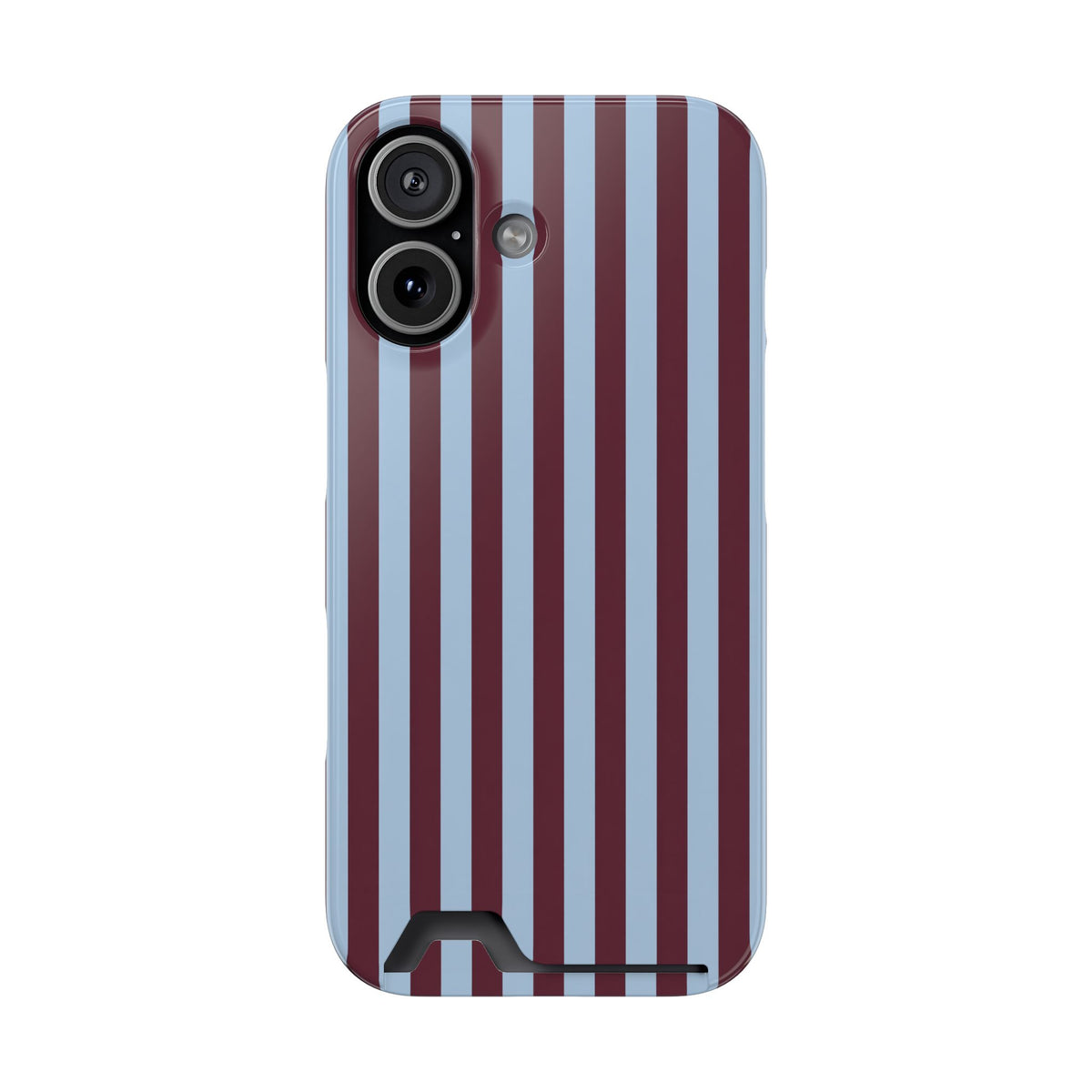 Burgundy Stripe phone case with card holder for iPhone 17, glossy finish