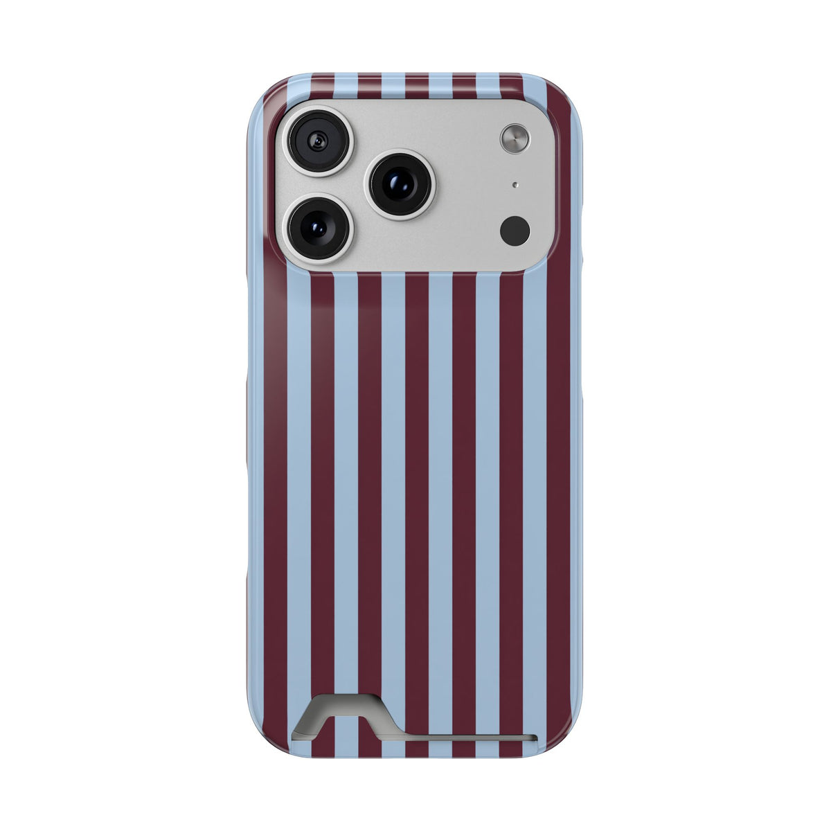 Burgundy Stripe phone case with card holder for iPhone 17 Pro, glossy finish