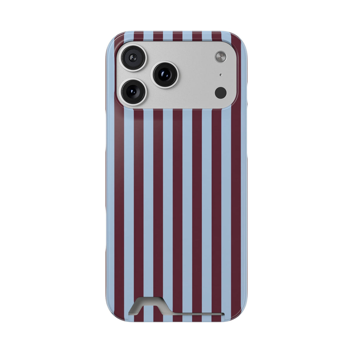 Burgundy Stripe phone case with card holder for iPhone 17 Pro Max, glossy finish