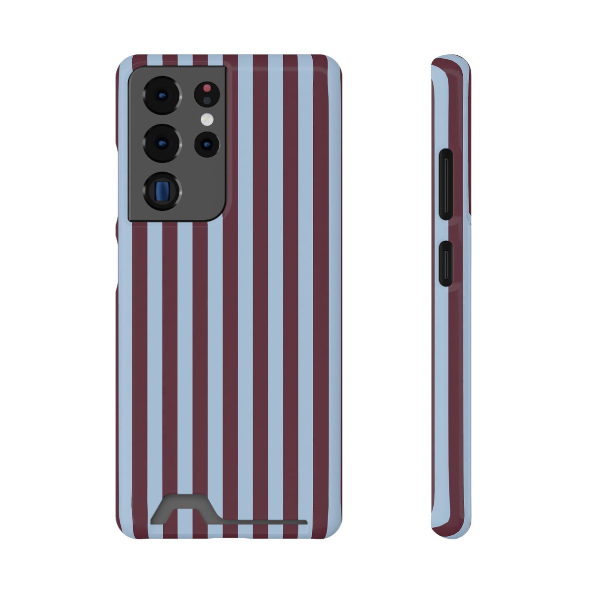 Burgundy Stripe phone case with card holder for Samsung Galaxy S22 Plus, glossy finish