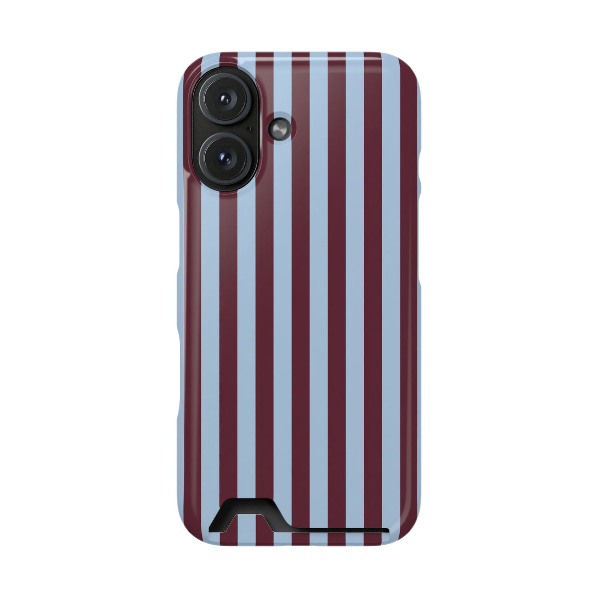 Burgundy Stripe phone case with card holder for iPhone 16, glossy finish