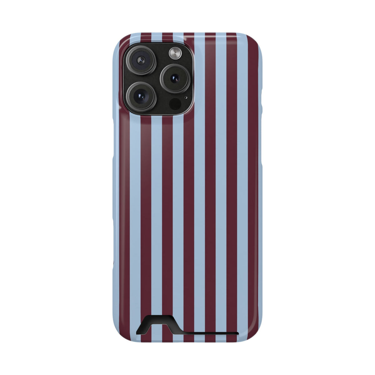 Burgundy Stripe phone case with card holder for iPhone 16 Pro Max, glossy finish