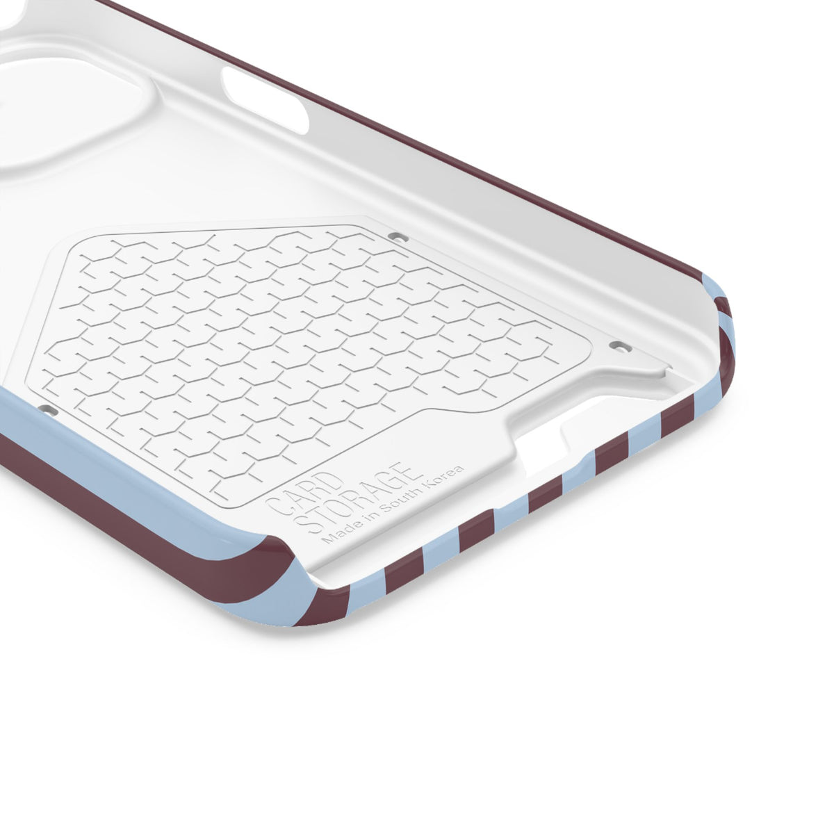 Burgundy Stripe phone case with card holder for iPhone 13, glossy finish