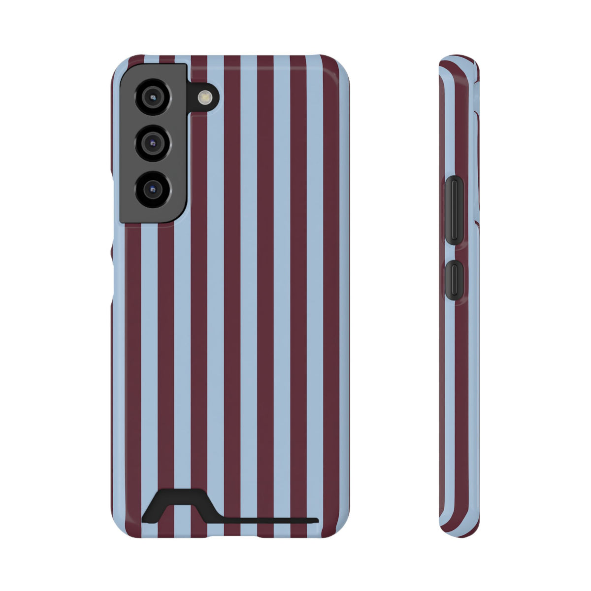 Burgundy Stripe phone case with card holder for Samsung Galaxy S22, glossy finish