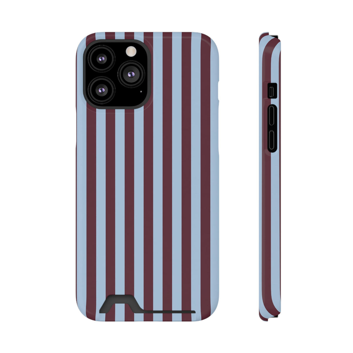 Burgundy Stripe phone case with card holder for iPhone 13 Pro Max, glossy finish