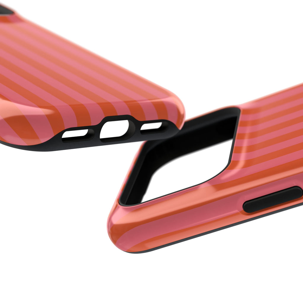 Cabana Stripe protective phone case, close-up at an angle