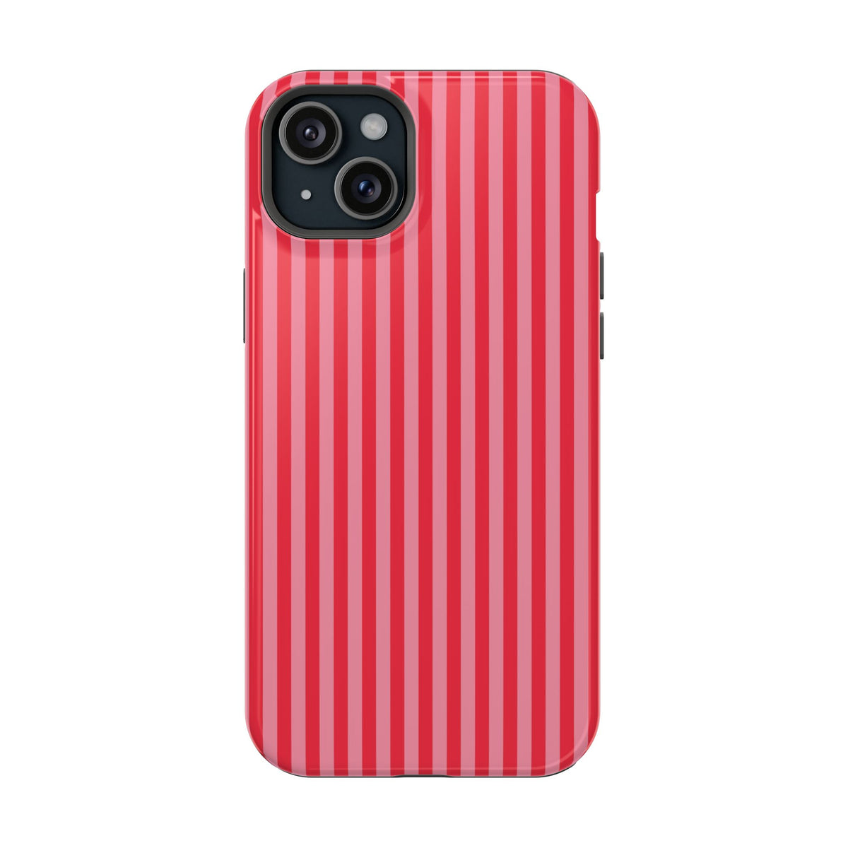 Candy Red Stripe protective phone case for iPhone 15 Plus, glossy finish