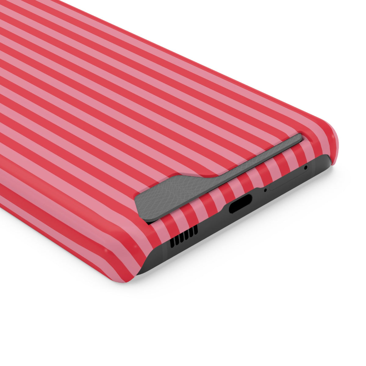 Candy Red Stripe phone case with card holder for Samsung Galaxy S21 Ultra, glossy finish