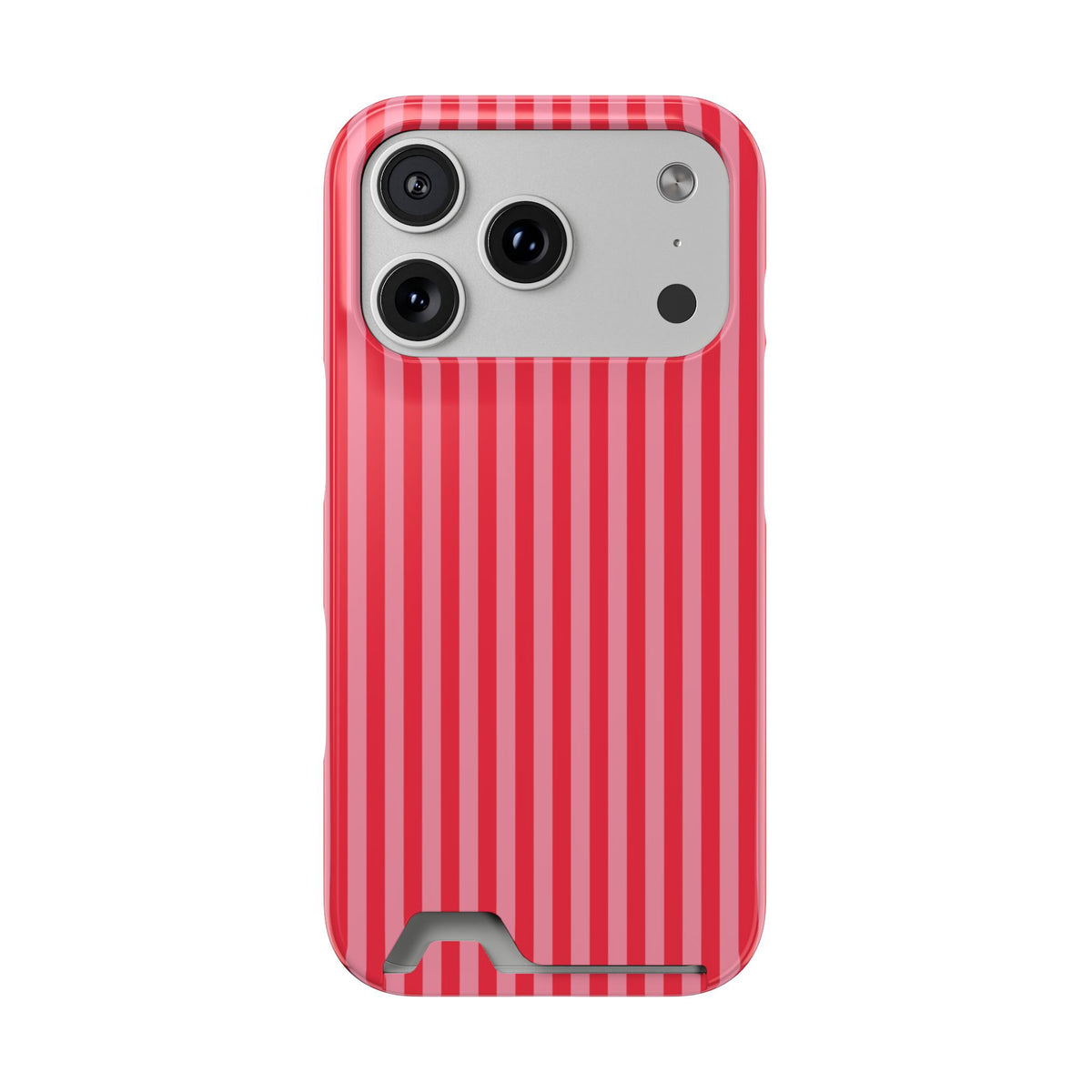 Candy Red Stripe phone case with card holder for iPhone 17 Pro, glossy finish