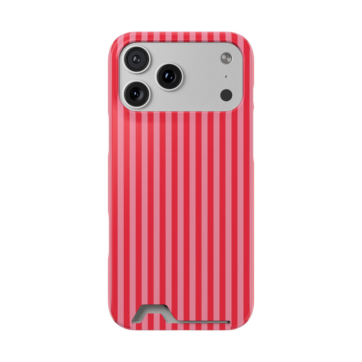 Candy Red Stripe phone case with card holder for iPhone 17 Pro Max, glossy finish