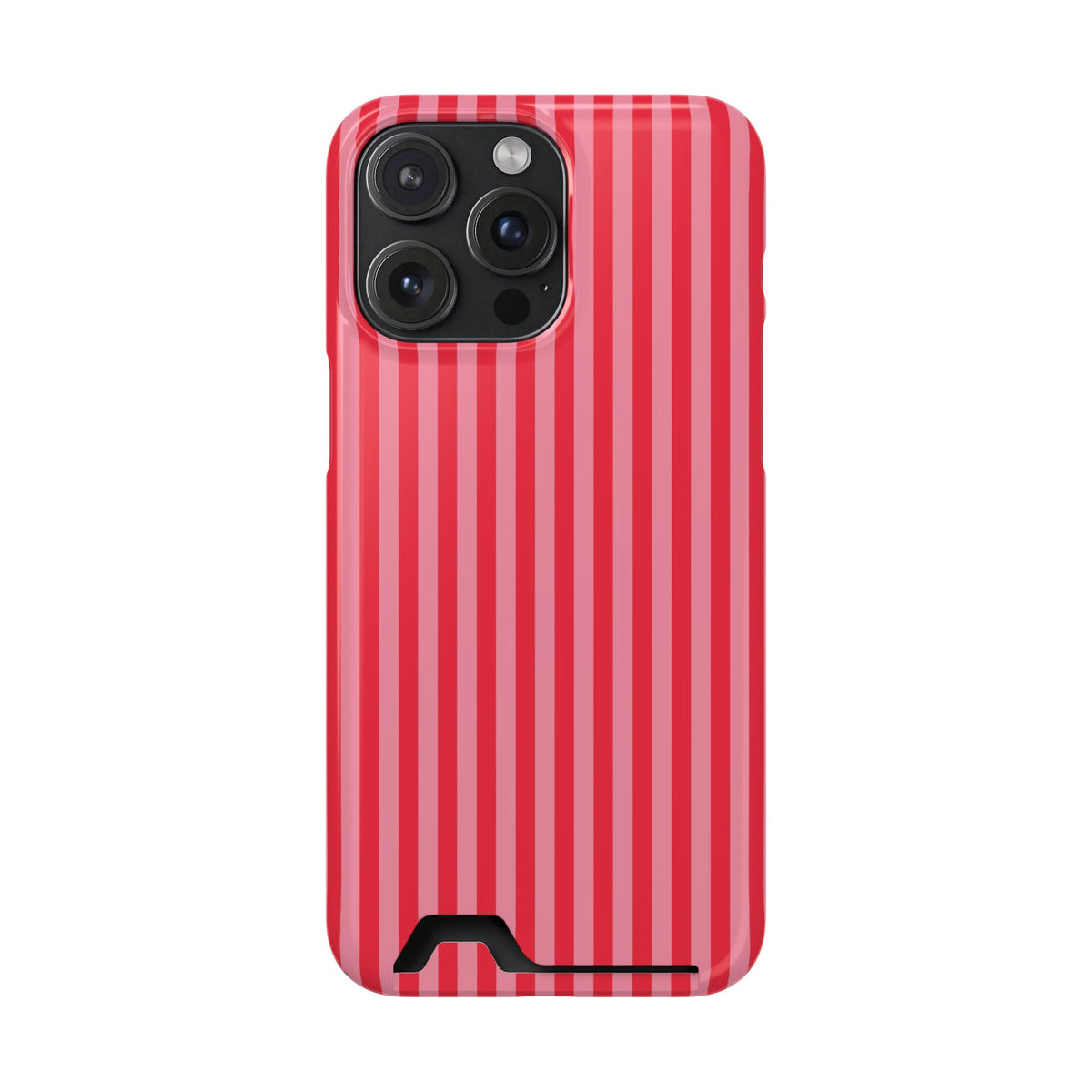 Candy Red Stripe phone case with card holder for iPhone 15 Pro Max, glossy finish