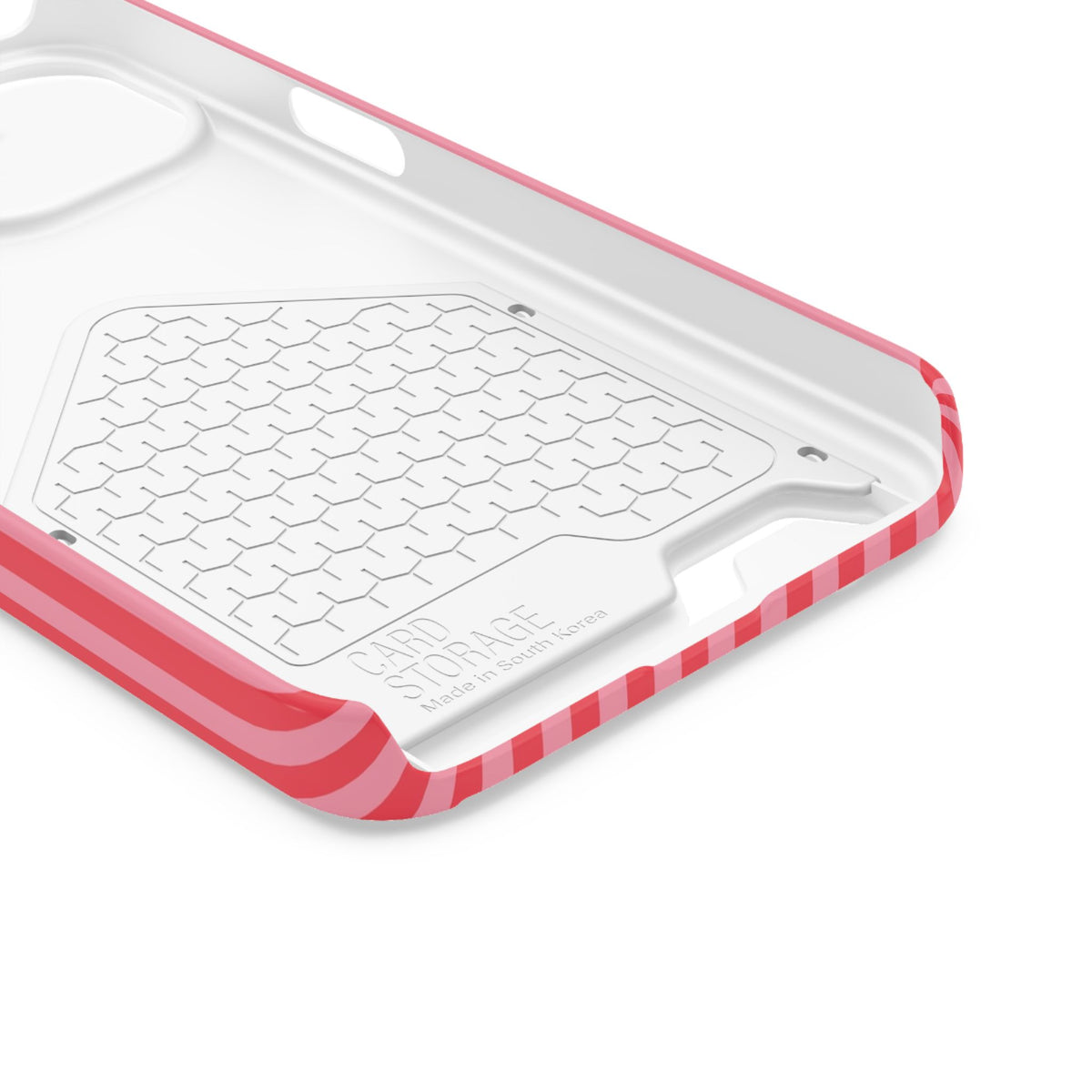 Candy Red Stripe phone case with card holder for iPhone 13, glossy finish