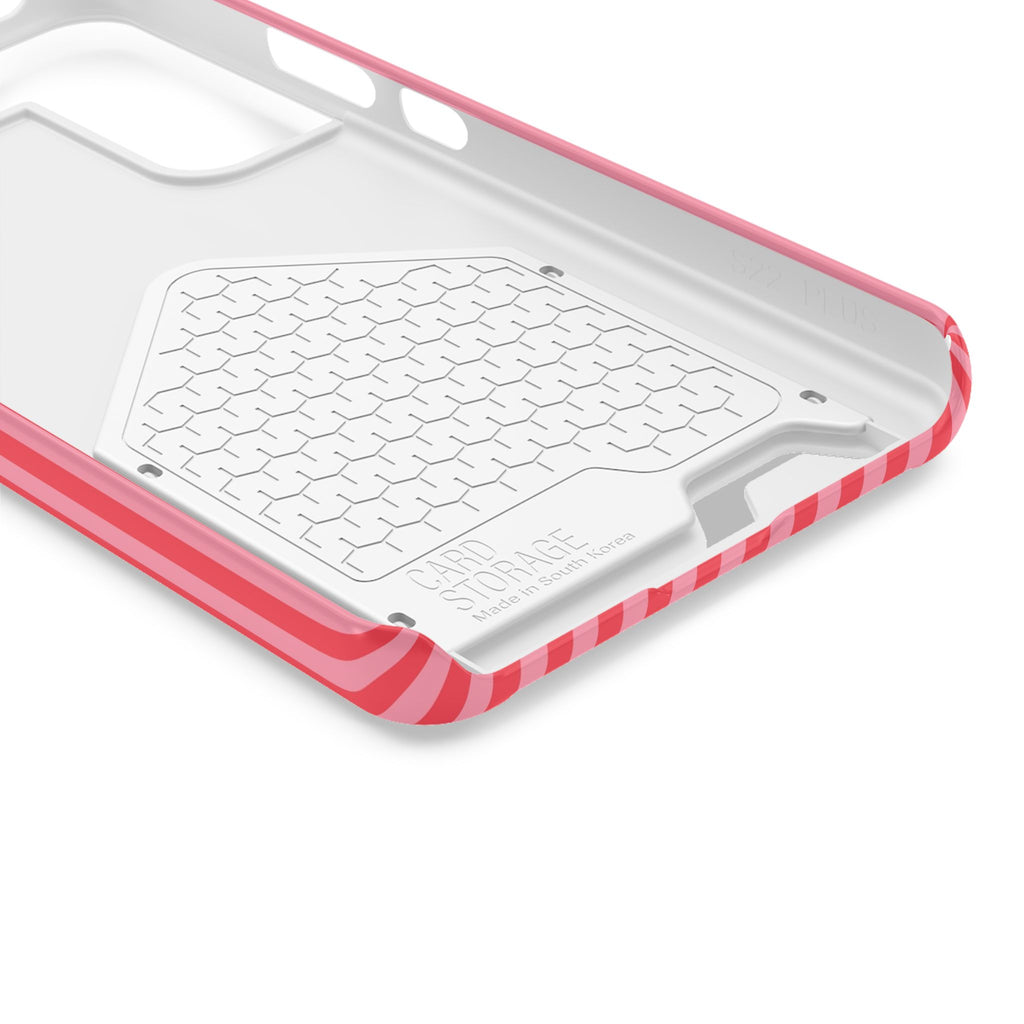 Candy Red Stripe phone case with card holder, close-up of the inside