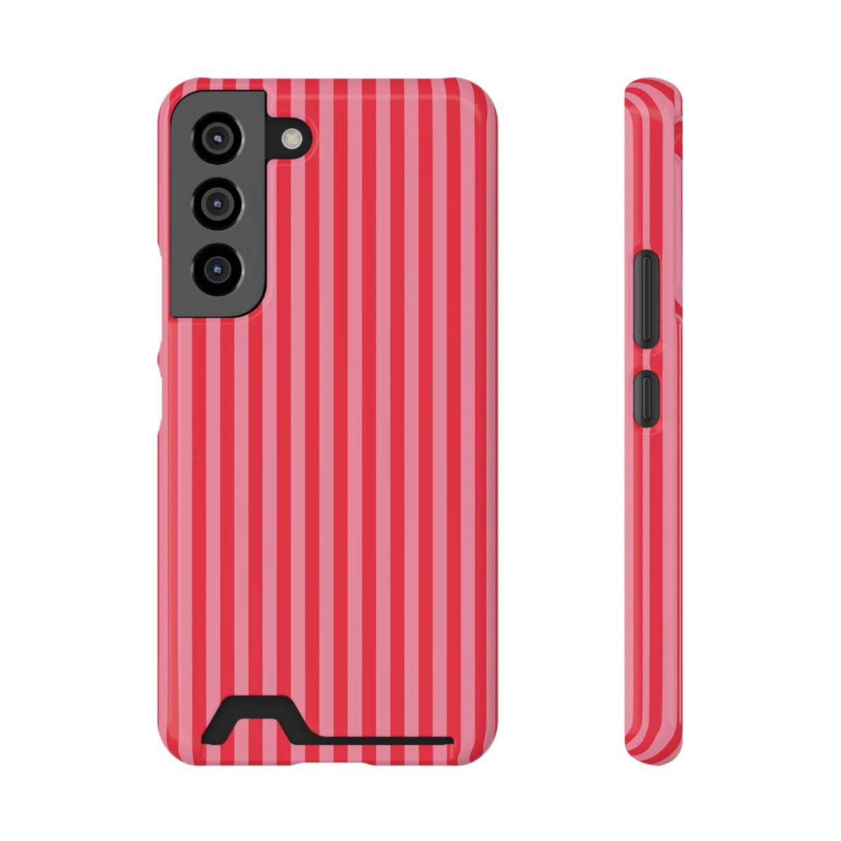 Candy Red Stripe phone case with card holder for Samsung Galaxy S22, glossy finish